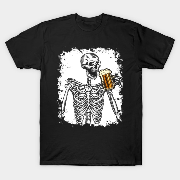 Halloween Shirt Beer Drinking Skeleton Skull T-Shirt by Pelman